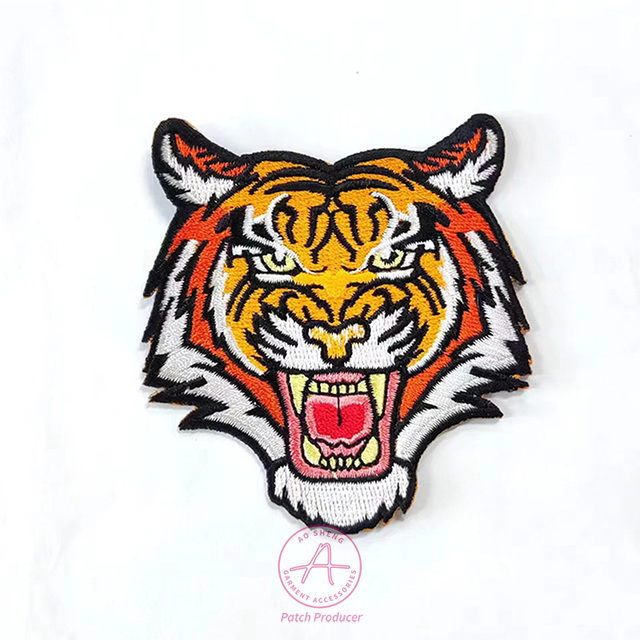 Customize Tiger Embroidery Patch Iron-on Hook and Loop Sew-on Heat Seal Backing Heat Cut Border