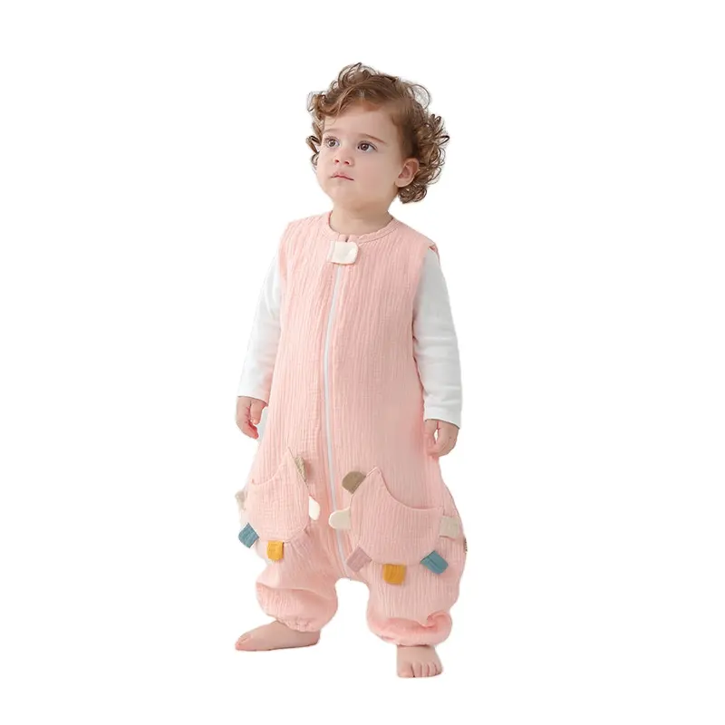 XLEE automne/hiver trésor Lotus corps manteau pur coton 4 couches de gaze lâche gilet type bébé onesie mignon jambe anti-KIC