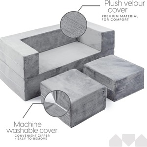 Canapé-lit modulaire pour enfants, gris, en mousse, pliable, confortable, design moderne, pour garçon de 3 ans et plus - Product Image 5