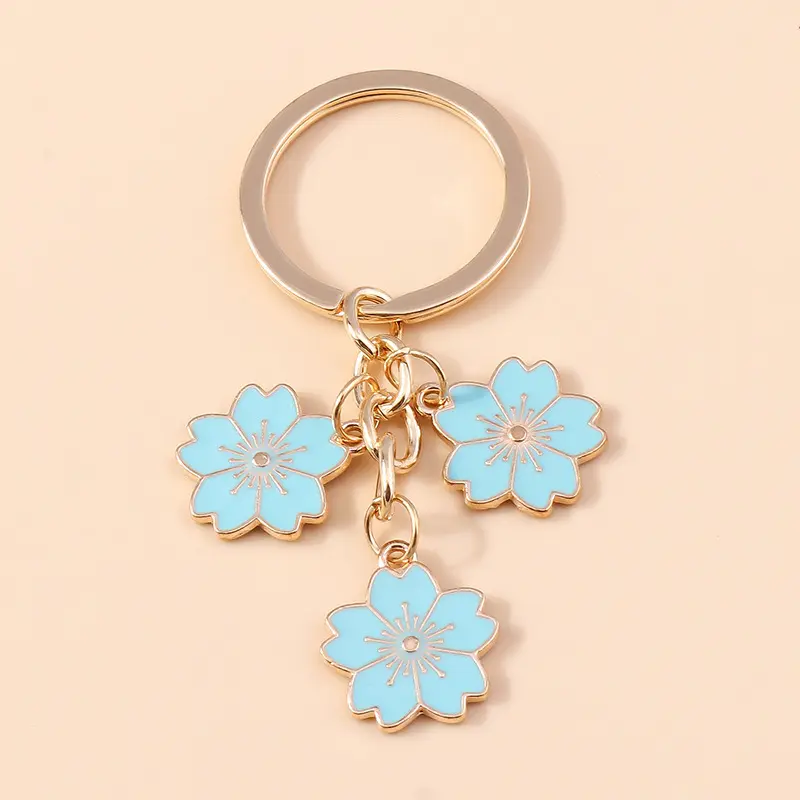 Chaveiro de mão com flores, chaveiro fofo com flores de cerejeira, chaveiro personalizado, presente criativo para mulheres e meninas douradas