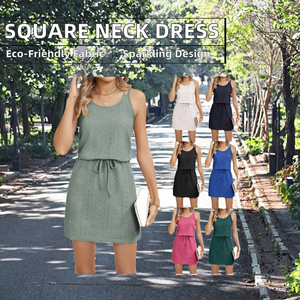 Robe courte en tricot sans manches pour femme, couleur unie, décontractée, coupe ample, col rond, respirante, pour l'été - Product Image 2