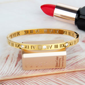 3 uds accesorios de regalo de joyería de alta calidad para mujer al por mayor galvanoplastia 18K oro romano Digital pulsera de acero inoxidable - Product Image 4