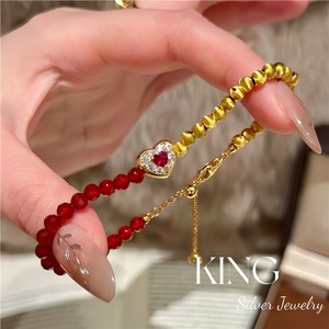 <b>Red</b> Heart Agate S925 Sterling Silver Gold Plated <b>Bracelet</b> For Women Everyday Wear Vintage Fashion Jewelry - Product Image 1