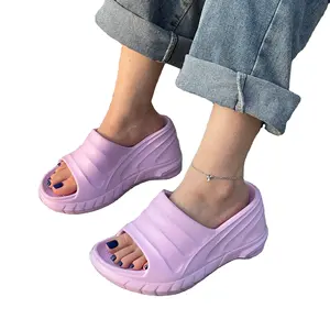 Summer 9 cm EVA flat wedge slides slipper for women ladies