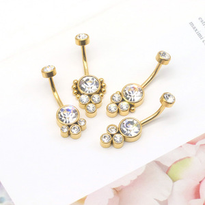 Anneaux de nombril floraux en alliage de zinc doré avec cristaux sertis, bijoux de nombril pour femme, accessoire de fête - Product Image 3