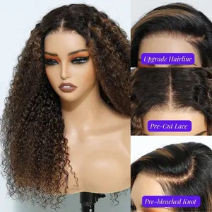 Raw Indian Hair 7x5 Pre Cut Lace Glueless Wig Bleached Knots Lace Wigs Human Hair Pre-Plucked Hairline Wigs For Black Women