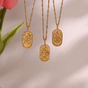 Collar de constelación del zodiaco chapado en oro de 18 quilates para mujer, joyería de acero inoxidable a la moda Retro Vintage, colgante llamativo en capas - Product Image 2