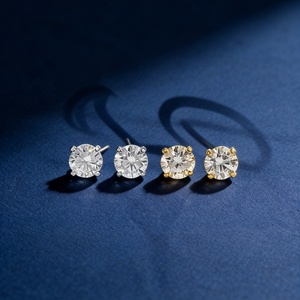 Gegia प्रमाणित 0.5-3 कैरेट लैब में उगाई हुई हीरे की बालियां 4 प्रांग हीरे के अंदर ठोस सोने की जलियां - Product Image 1