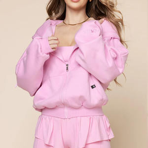 Sweats à capuche zippés personnalisés pour femmes Streetwear lourd Sweats à capuche courts en coton blanc uni avec fermeture éclair et épaules tombantes - Product Image 1