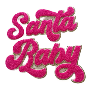 Parches de chenilla brillantes de Feliz Navidad con purpurina personalizada, camisa con letras de Santa Baby Chenille, parche para planchar para tela - Product Image 4