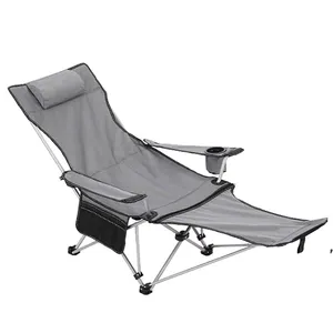 Outdoor Tourist Chair With Armrest Adjustable Camping Folding Recliner Fishing Lounge Chair Bed