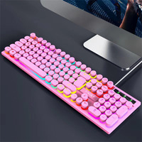 Clavier de jeu T-WOLF T80, clavier filaire rétroéclairé, style punk, touches rétro, rose, USB pour ordinateur portable, ergonomique, étanche, clavier e-sport