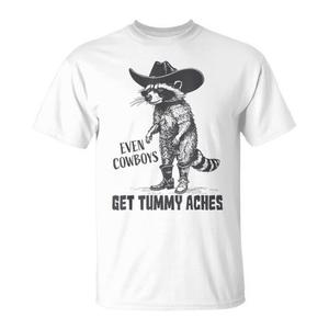 Camiseta con estampado gráfico de Even Cowboys Get Tummy Aches, unisex, talla mediana para adultos, color blanco - Product Image 1