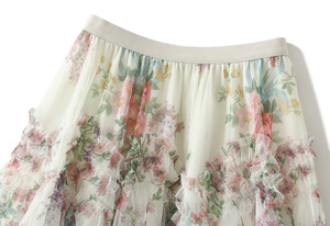 <span class=keywords><strong>Jupe</strong></span> longue florale taille haute élégante en <span class=keywords><strong>tulle</strong></span> irrégulier à imprimé floral pour <span class=keywords><strong>femme</strong></span>, style français, collection printemps - Product Image 4