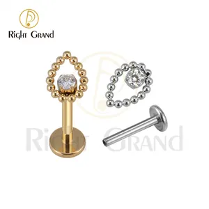 ASTM F136 titanio a forma di acqua perline Prong impostazione Cubic Zirconia filo interno Labret Piercing all'orecchio gioielli per il corpo