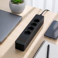 Multiprise de recharge rapide USB-C PD 4 voies Schuko en cuivre et laiton noir avec logo personnalisé, 10A IP44 ABS, vente en gros
