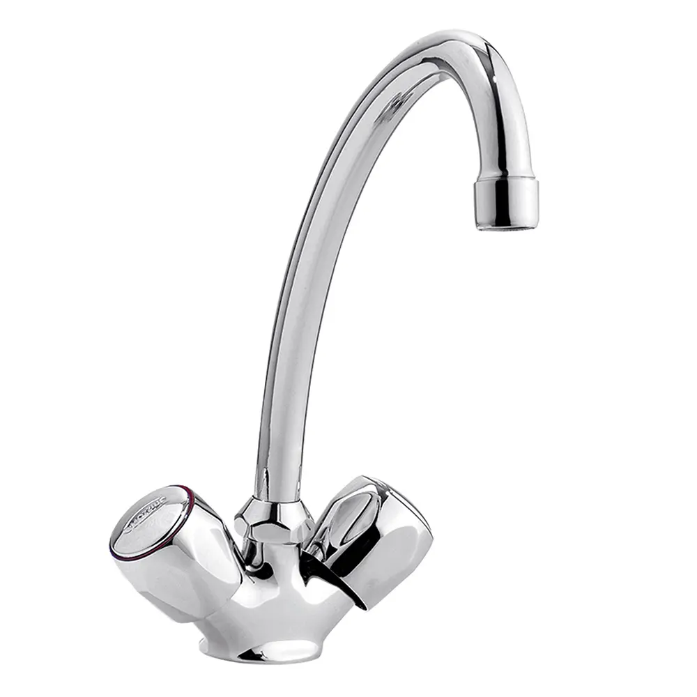 Chrome Plated Brass Material Deck Mounted Water Mixer Two Handle Kitchen Faucet Tap