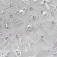 Autocollants pour ongles Halloween, croix sombre, toile d'araignée, rose, cristal, diamant, style gothique, blanc, noir, argent, décalcomanies pour manucure, autocollant 3D