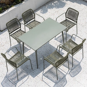 Moderno Set da pranzo all'aperto in ferro PE <span class=keywords><strong>vimini</strong></span> <span class=keywords><strong>e</strong></span> <span class=keywords><strong>Rattan</strong></span> bar sedie per Villa cortile negozio di tè del latte o all'aperto per il tempo libero - Product Image 3