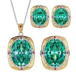 Wholesale Eco-friendly Copper Gold Plated 15*20/10*12mm Paraiba Green Zircon Necklace <b>Earrings</b> <b>Set</b> for Everyday Wear - Product Image 1