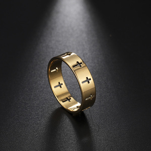 써지컬 스틸 골드 십자가 반지 남녀 공용 패션 커플링 - Product Image 1