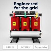 Transformateur de distribution cylindrique à résine époxy sèche triphasé 100 kVA 11/0,433 kV SCB11, économie d'énergie, IP20, 50/60 Hz, faible bruit