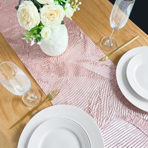 Tùy chỉnh đôi mặt lá thiết kế cắt cạnh nhăn bên bảng <span class=keywords><strong>Runner</strong></span> với trở lại vàng kim loại long lanh cho đám cưới sự kiện - Product Image 3