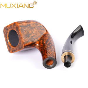 Muxiang Briarwood Pipe Straight Type Gold Contrast Double Ring Vulcanized Rubber Mouthpiece Tobacco Pipe - Product Image 3