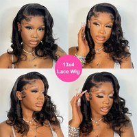 Body Wave-Perruque courte sans colle, cheveux humains, avec dentelle frontale HD, 13x4, pour femmes noires