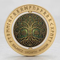 Pièce de monnaie rotative en laiton massif de haute qualité, artisanat métallique, design personnalisé, imprimé UV hydraulique, motif Arbre de Vie et runes, pour le marché EDC, vente en gros