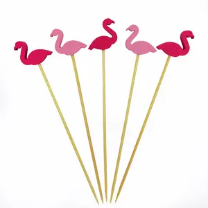 Harmony Wholesale High Sales Cheap Price 100pcs Pics à cocktail en bambou naturel de qualité alimentaire Flamingo