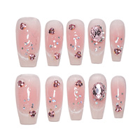 10 Pièces Faux Ongles en Résine Haut de Gamme Style Pure Desire Nail Art Brillant Diamanté Prêts à Poser French Cat Eye Demi-Ongles