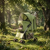 Poussette pliable 3 roues confortable en tissu vert avec fermeture éclair pour animaux de compagnie (chats, chiens) – Offre spéciale Amazon
