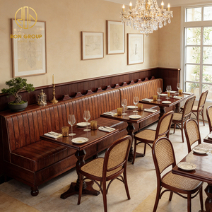 Ensemble de meubles <span class=keywords><strong>vintage</strong></span> en bois et rotin pour <span class=keywords><strong>bistrot</strong></span> américain, café, restaurant, table et chaises, <span class=keywords><strong>banquette</strong></span>, sièges de comptoir - Product Image 1