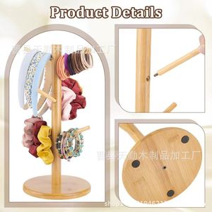 Soporte para guardar joyas con forma de rama de árbol, organizador de cuerdas y gomas para el pelo de madera maciza, expositor de pulseras y brazaletes, para tocador - Product Image 5
