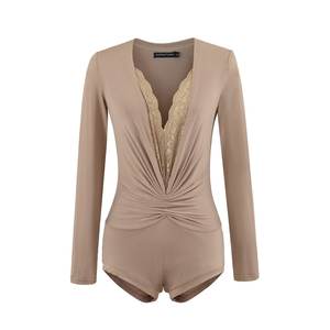 Mono Sexy de Verano con Escote Profundo en V y Manga Larga para Mujer, Diseño Fruncido y Torcido, Ajuste Delgado, Antiarrugas, Poliéster - Product Image 5