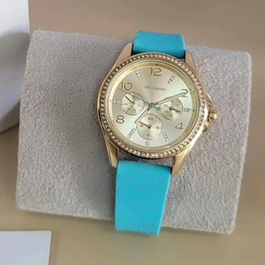 Reloj de Cuarzo <span class=keywords><strong>para</strong></span> Mujer con Bisel de Cristal Incrustado, Tres Subesferas, Tres Agujas, Caja de Acero Inoxidable, Correa de Silicona - Product Image 5
