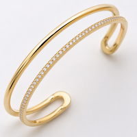 Bracelet jonc ouvert double couche en laiton plaqué or 18 carats avec micro-pavé de zirconiums cubiques Mylove pour femme – Bijoux de mode