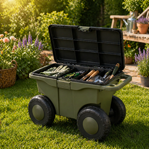 Chariot à outils de jardin portable en plastique de style européen avec boîte de rangement - Product Image 1