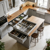 Meuble de cuisine transitoire sur mesure avec tiroirs à fermeture amortie et cuisinière à gaz encastrée