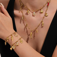 Haut de gamme en acier inoxydable ensemble de bijoux à bricoler soi-même plaqué or ours poivre fleur coeur Zircon poisson étoile de mer coquille pendentif colliers