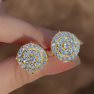 Valentine <b>Earrings</b> Jewelry Women 18K Gold Plated Sparking Zircon Round Classical Stud <b>Earrings</b> <b>for</b> Women and <b>Men</b> - Product Image 4