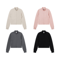 Chaqueta de mujer de punto de doble cara súper suave de 290GSM con cuello medio alto, cremallera completa, mangas con dedos extendidos y cintura recortada ajustada
