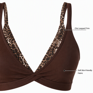 Conjunto de Yoga Premium Transpirable para Mujer, Color Marrón Espresso, con Detalles de Estampado de Leopardo, Cuello en V, Tirantes Dobles, Sujetador Deportivo, Pantalones Cortos de Cintura Alta - Product Image 2