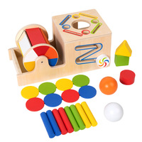 Jouet sensoriel en bois 6-en-1 pour la permanence de l'objet avec boîte à balles, Tambour arc-en-ciel, Jouets Montessori multiples pour bébés et tout-petits, Vente en gros