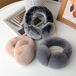 100% 天然レックスウサギの毛皮のイヤーマフ快適な毛皮のような暖かいフロストプルーフ女性用冬用 - Product Image 5