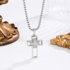Mens Stainless Steel Gold <b>Cross</b> Pendant Necklace Iced Out Religious Hip Hop Fashion Jewelry Custom Design - Product Image 3