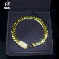 Usine Direat Plaqué Or Moissanite Miami Cubain Chaîne Bracelet Glacé Rond Brillant Coupe 925 Argent Hip Hop Lien Chaîne