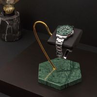 Support de présentation de montre de luxe en marbre vert hexagonal et cuir noir