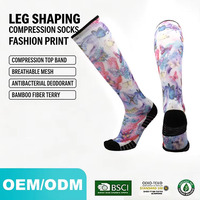 Chaussettes de compression imprimées pour femmes, chaussettes hautes en tissu éponge de bambou respirant, antibactérien, pour modeler les jambes